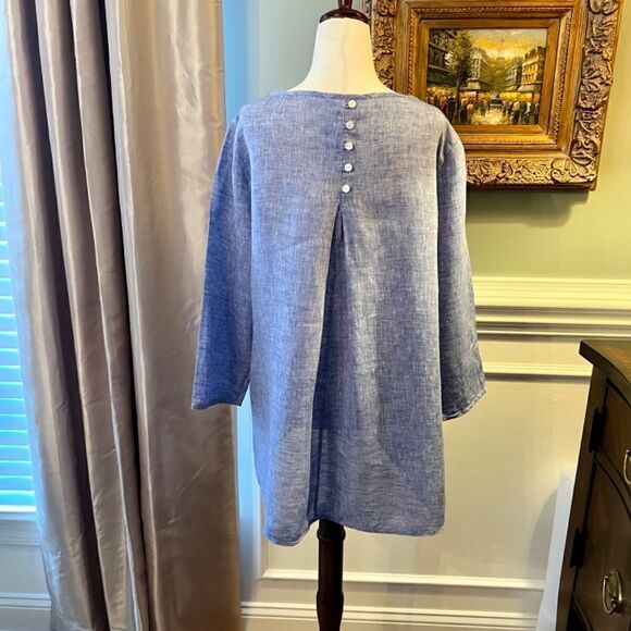 $268 EUC Hinson Wu Blue 100% Linen Tunic Style Top Blouse Back Buttons Size 10 - Picture 4 of 4